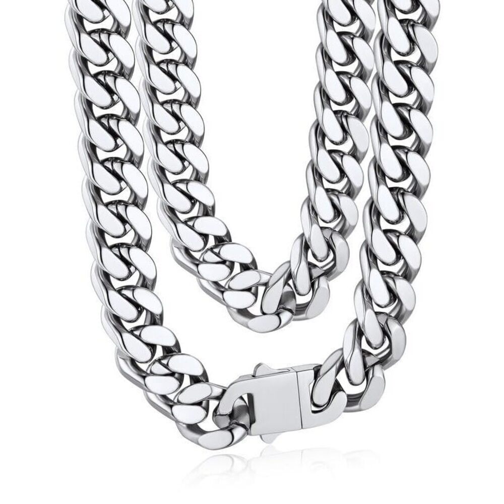 12mm Thick Chunky Big Silver Miami Cuban Link Chain for Men Polished